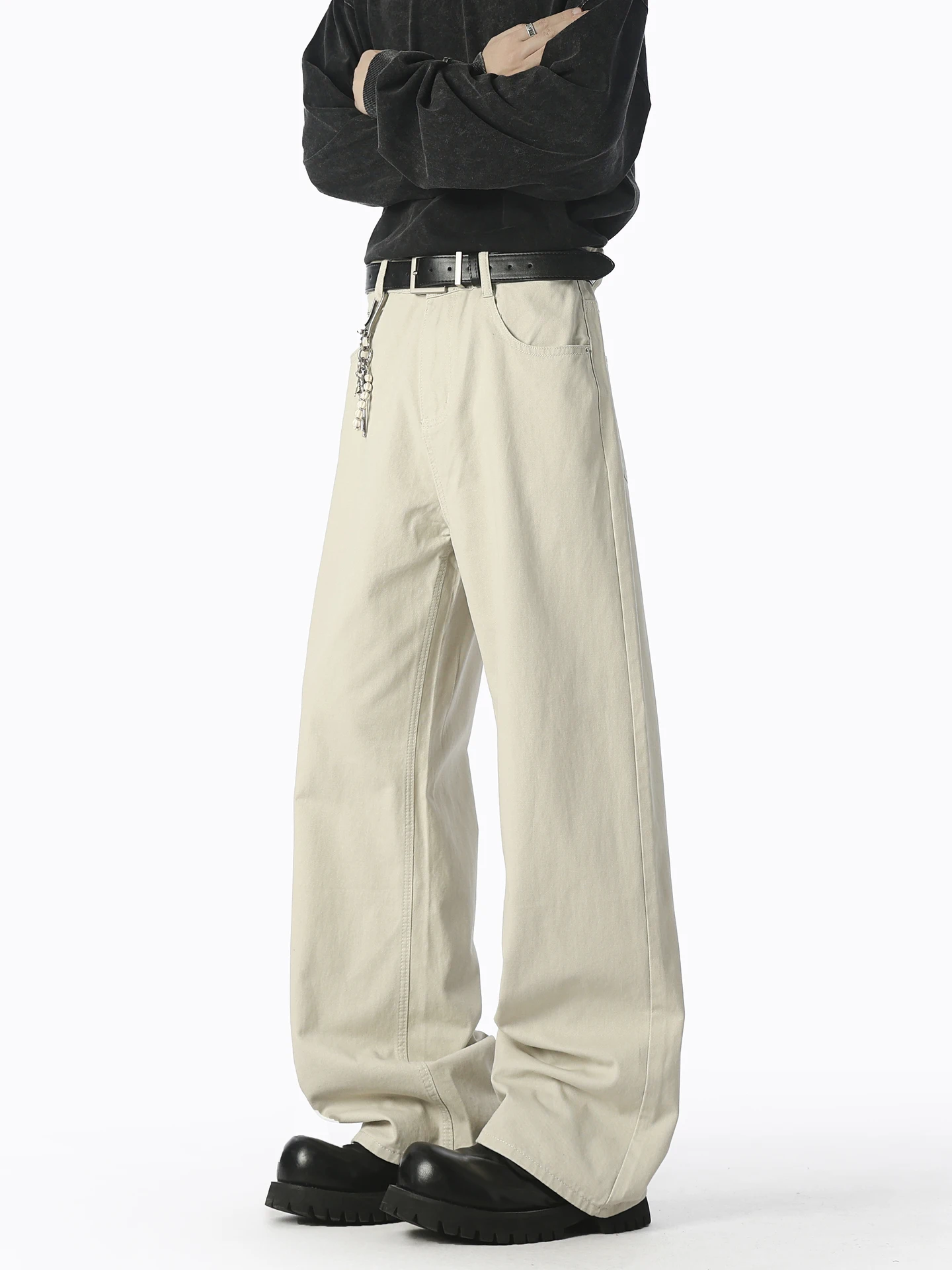 

Модные ретро-брюки прямого кроя для мужчин, свободные повседневные брюки с широкими штанинами, однотонные, в уличном стиле, универсальные, свободного кроя