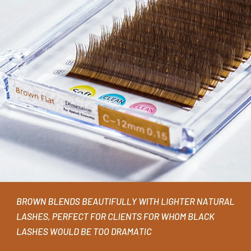 Yelix Brown Ellipse Flat Eyelashes Extensions 12 Rows B/C/D Curl Split Tips Super Soft Natural Eyelash Extension