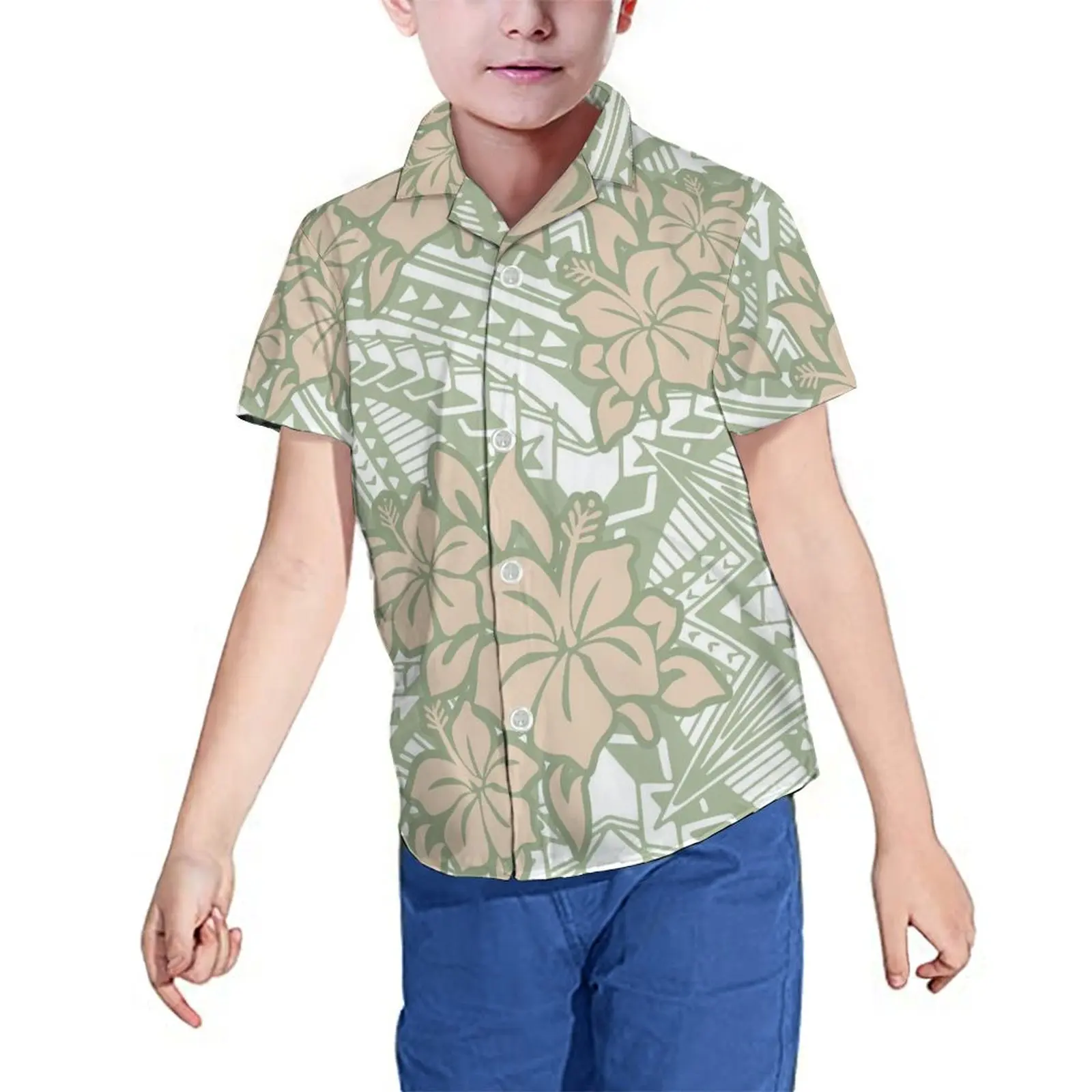 Tropical Floral Plant Pattern Kids Shirt Samoan Tribe Summer Printed Custom Children'S Dress 2024 New Children'S Suit Matching