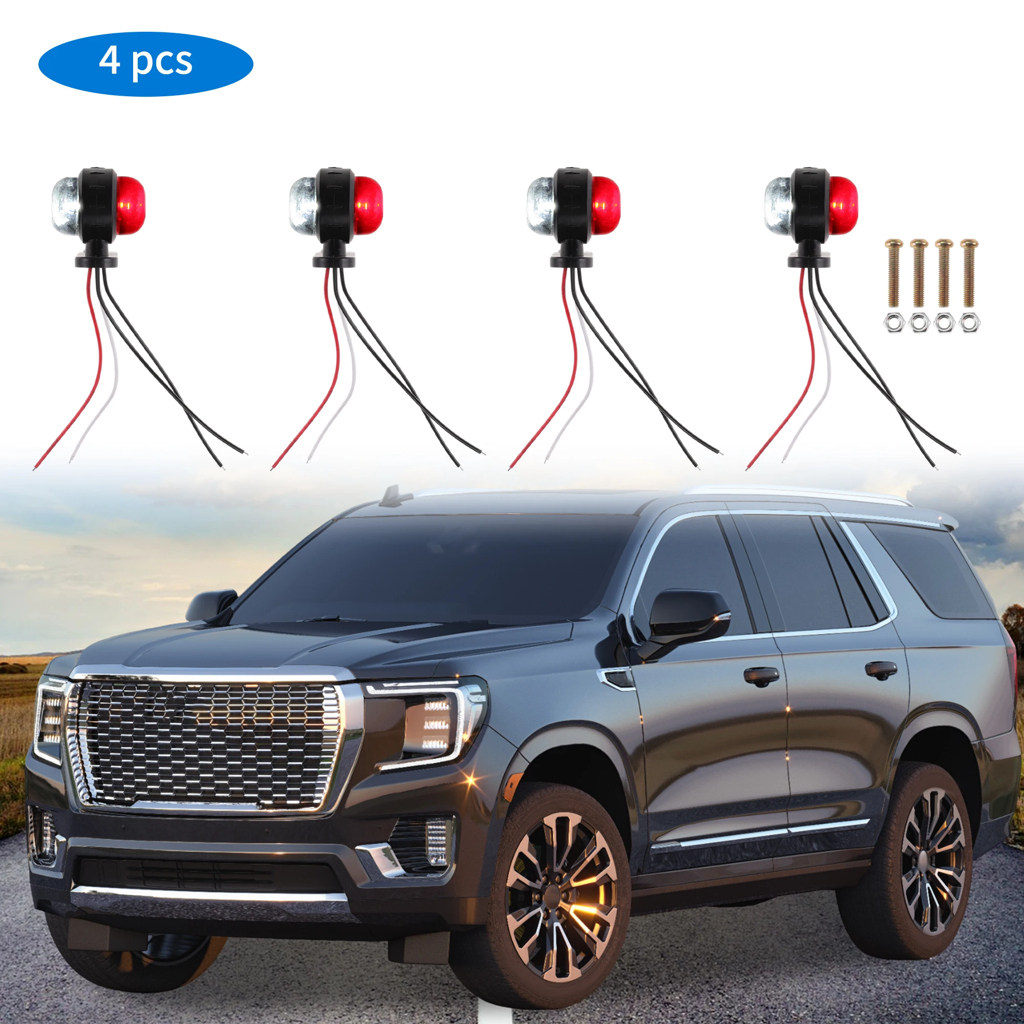 

UXCELL Side Fender Marker Light Red White LED Side Fender Repeater Light Housing Truck Side Turn Signal Lamp Replacement 4 Pcs