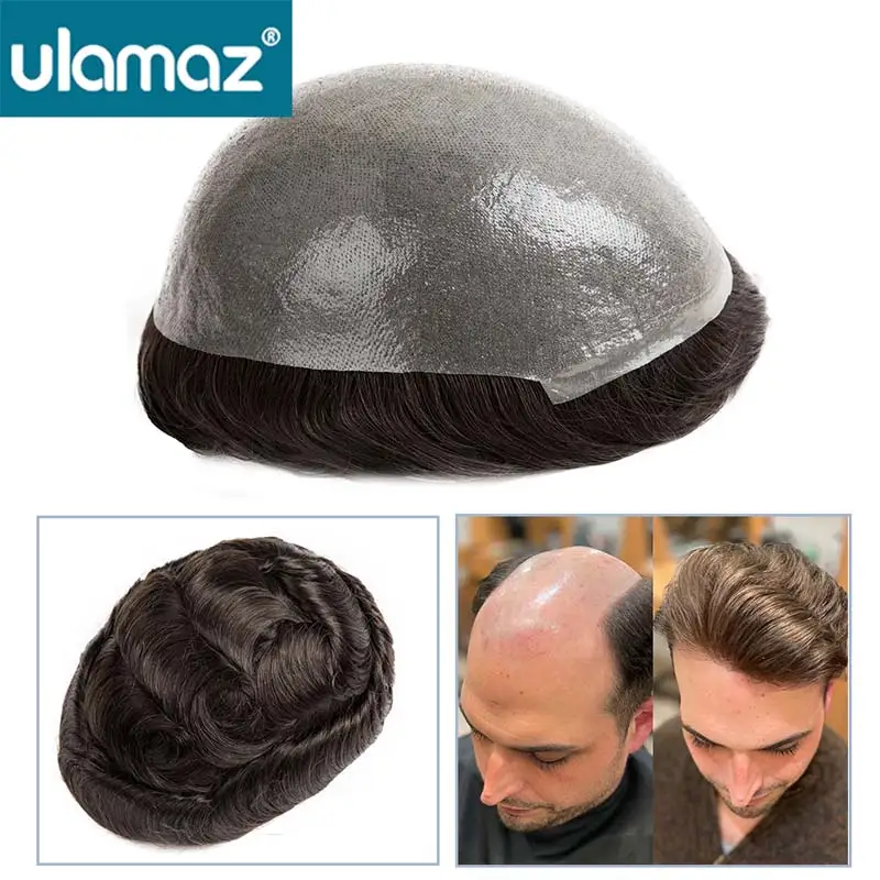 0.04mm Thin Skin Man Wig Toupee Invisible Microskin Male Hair Prosthesis 100% Natural Hair Wig Realistic Wigs Human Hair System