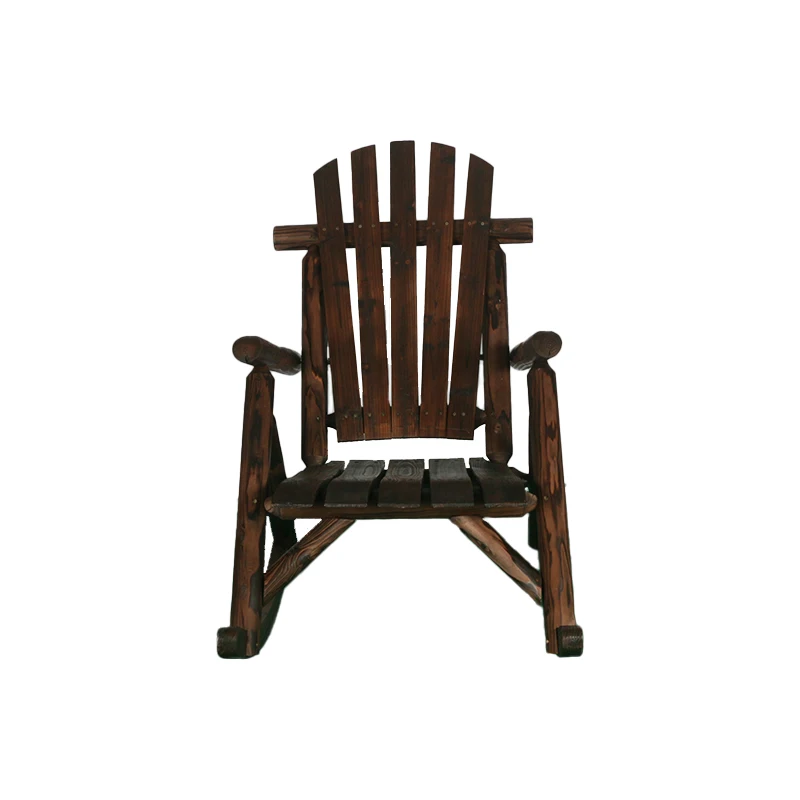 Carbonized Log Style Garden Outdoor Furniture Wood Patio Rocking Chairs for Adults
