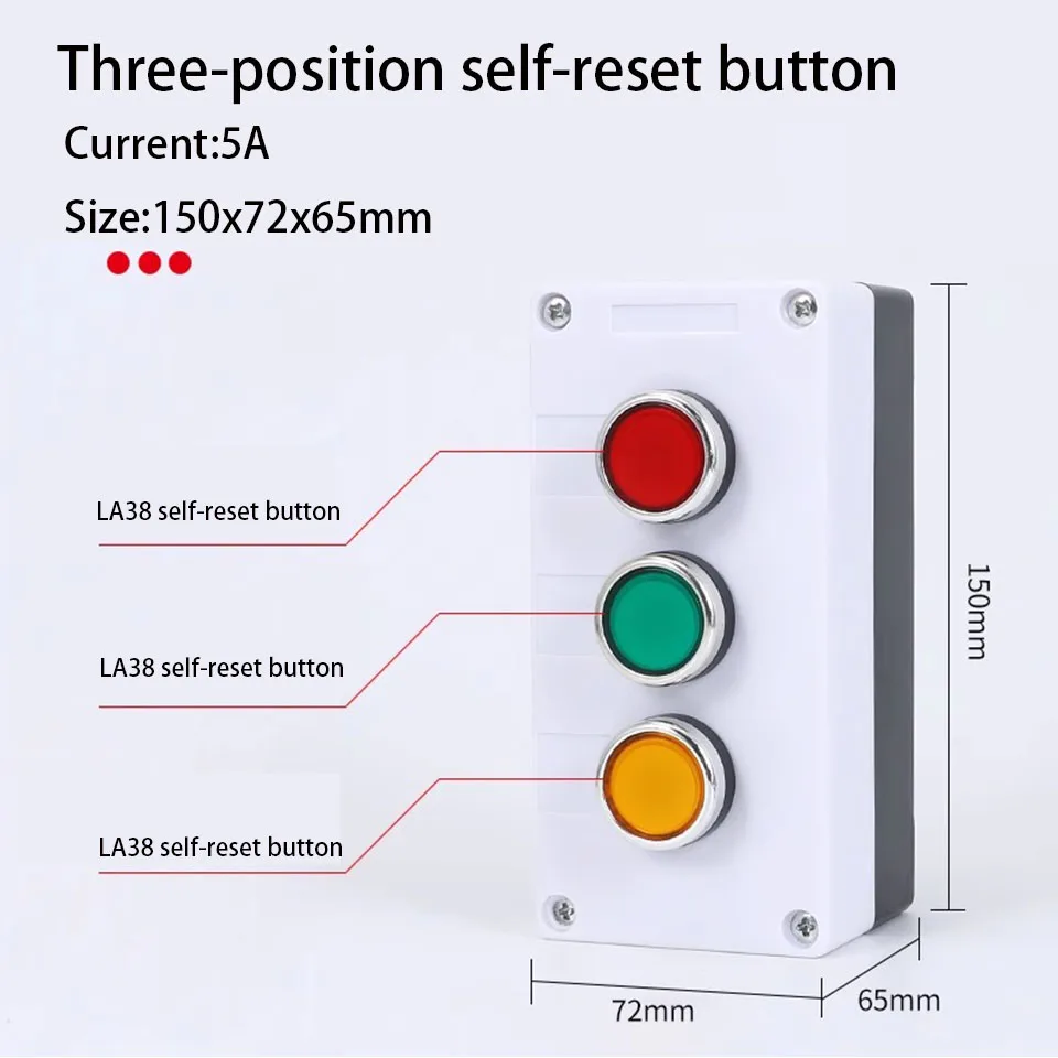 3-hole Control Box With Button 22mm La38 Self-resetting Three-position Button Box Point Button Control Switch Box