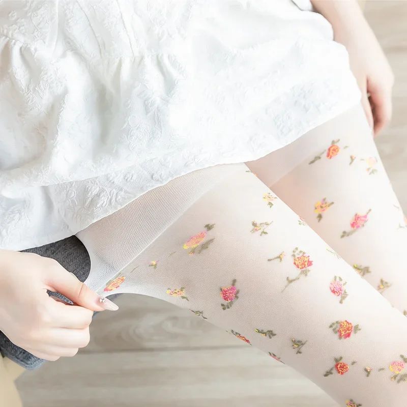 Floral Print Tights Women Lolita Sweet Girls Thigh High Stockings Pantyhose Women Lingerie Sexy Hosiery Women Tights Pantyhose