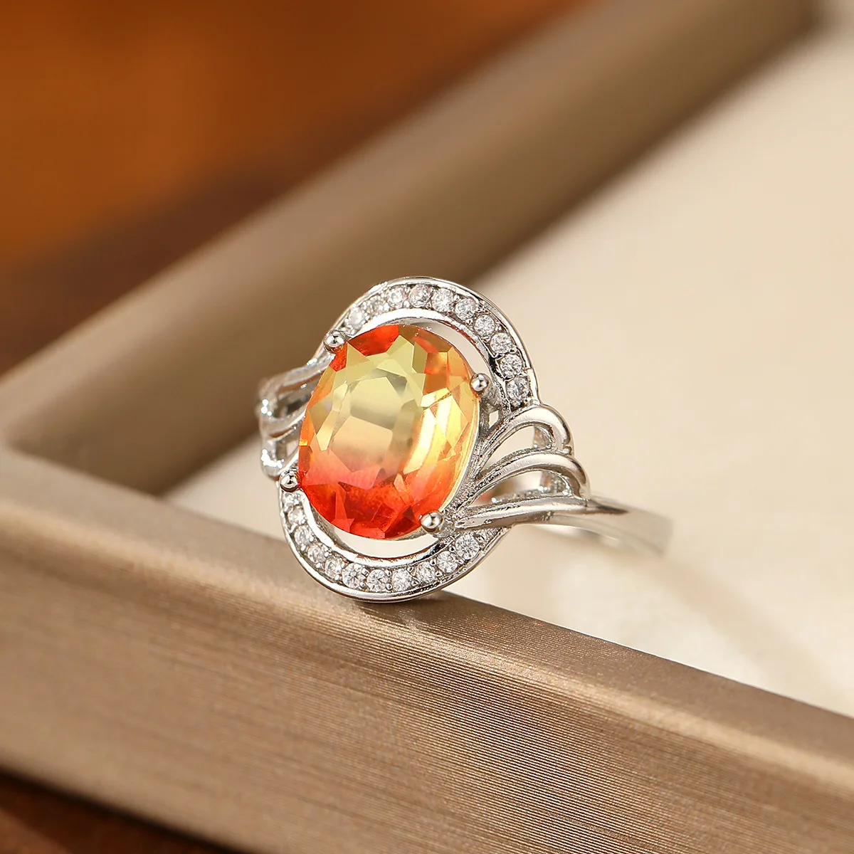 

Роскошные турмалиновые кольца для женщин, градиентные оранжевые, из стерлингового серебра 925 пробы, свадебные, модные ювелирные украшения, аксессуар