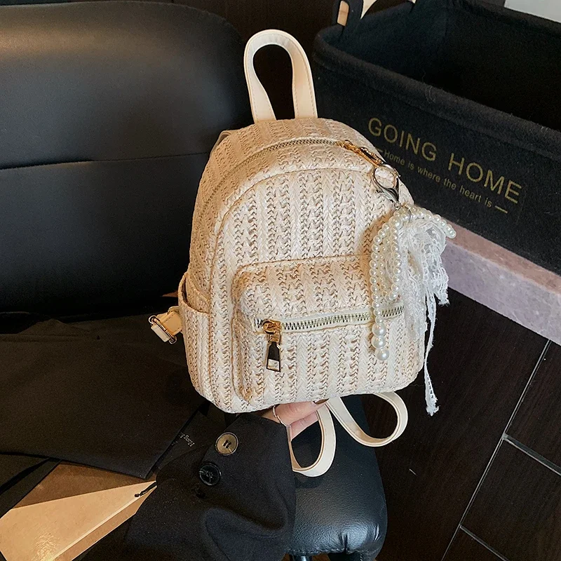 حقيبة ظهر صيفية جديدة منسوجة من القش 2025 حقيبة ظهر نسائية عصرية بسيطة ومتعددة الاستخدامات للعطلات غير رسمية صغيرة Mochilas Mujer #3
