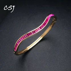 Irregular Ruby Bangle Created Red Corundum Gemstone Bracelet Yellow Gold for Women Lady Party Birthday Trendy Jewelry Gift