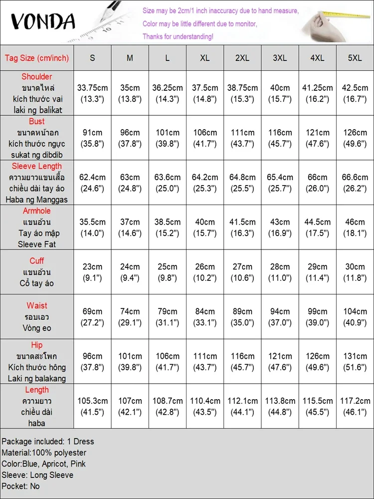 5XL Abiti da donna Manica lunga Lavoro Vestito estivo Elegante Autunno Robe Plus Size VONDA 2025 Casual Office Lady Split Abiti a pieghe