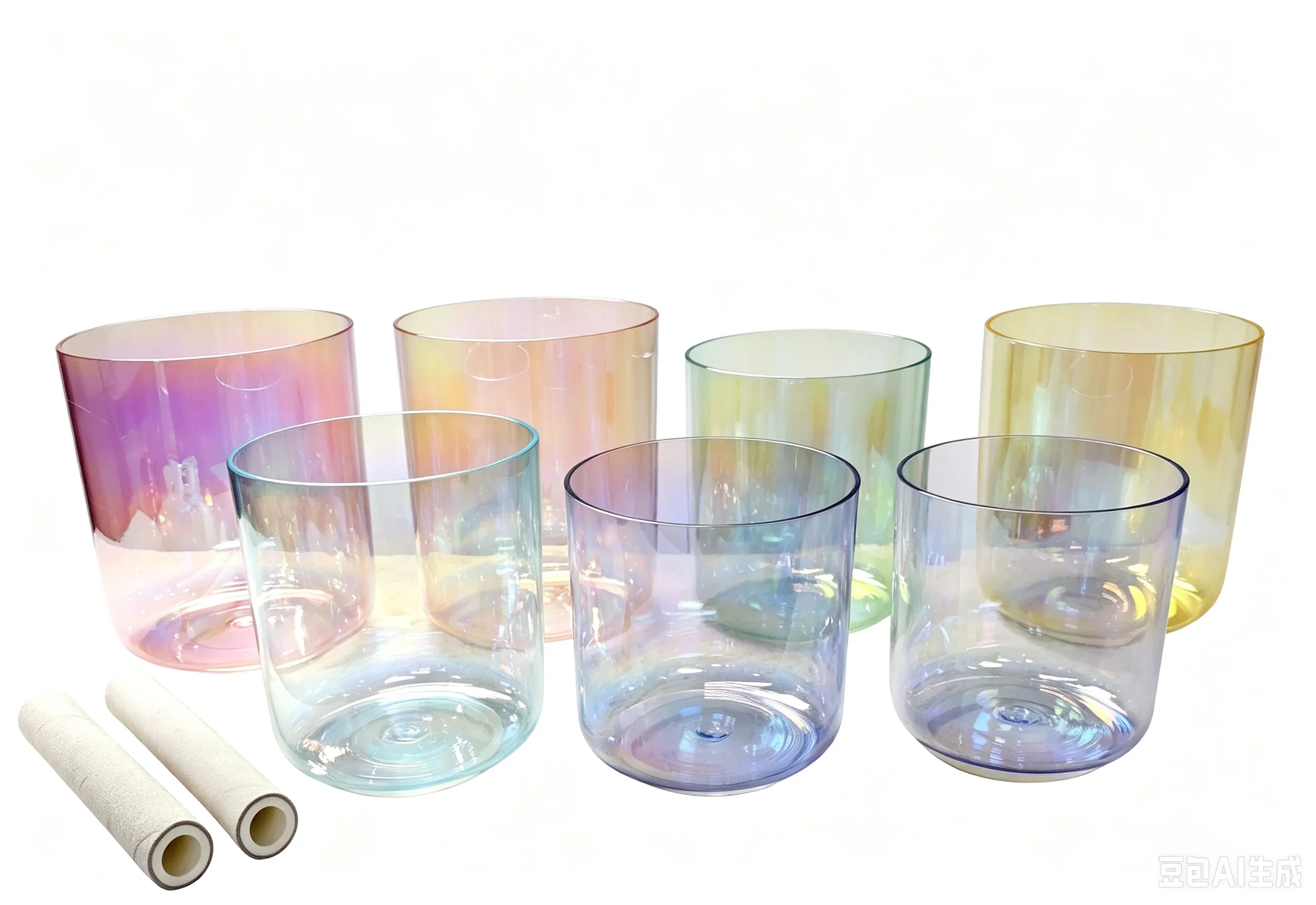 7Pcs Colored Alchemy Crystal Singing Bowls Set 5.25-6.75 Inch 7 Chakra Quartz Singing Bowl with Mallets