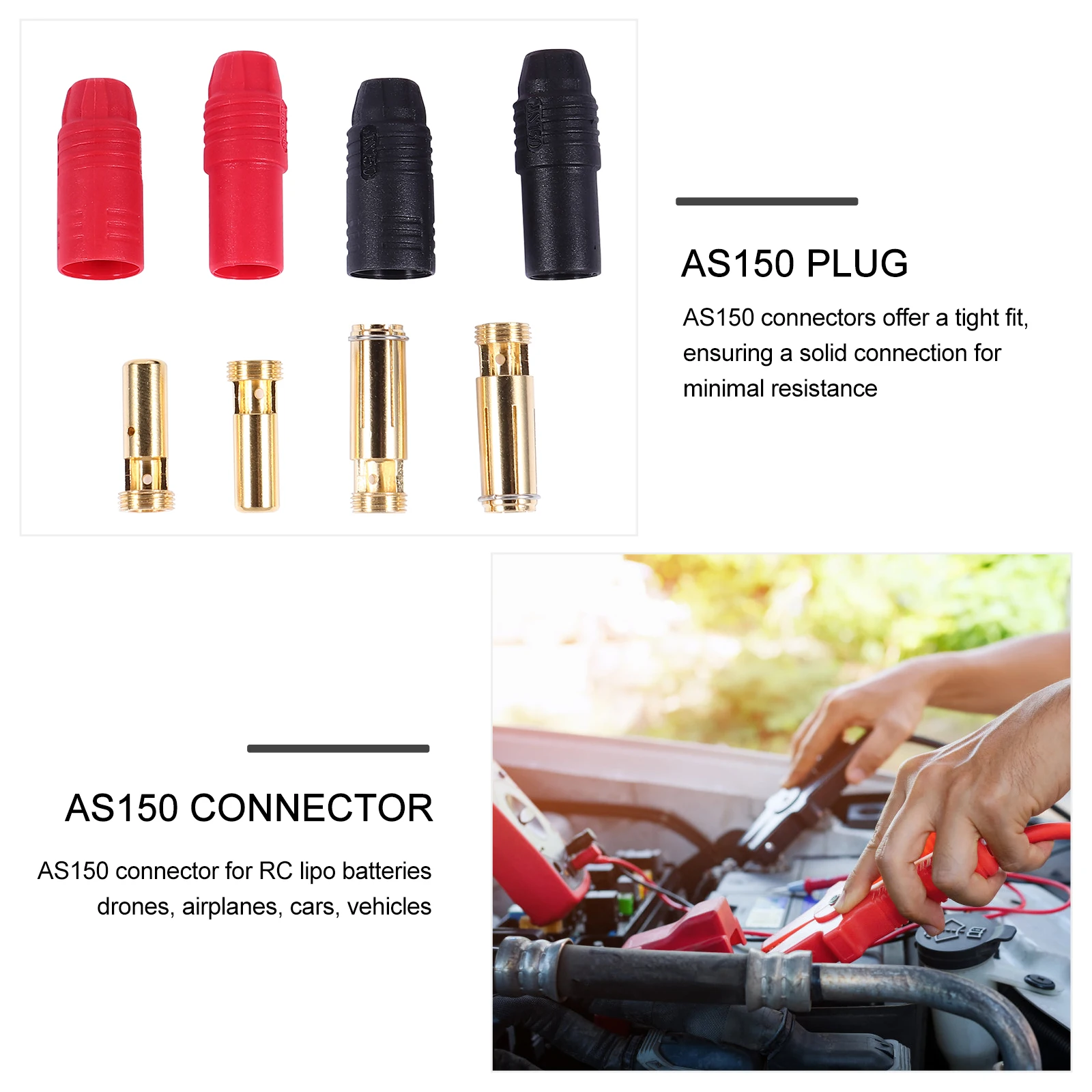 

4pcs AS150 Connector 7mm Gold Plated High Current Lipo Plug Male Female Anti Spark RC Drone Airplane Car Vehicle Flame