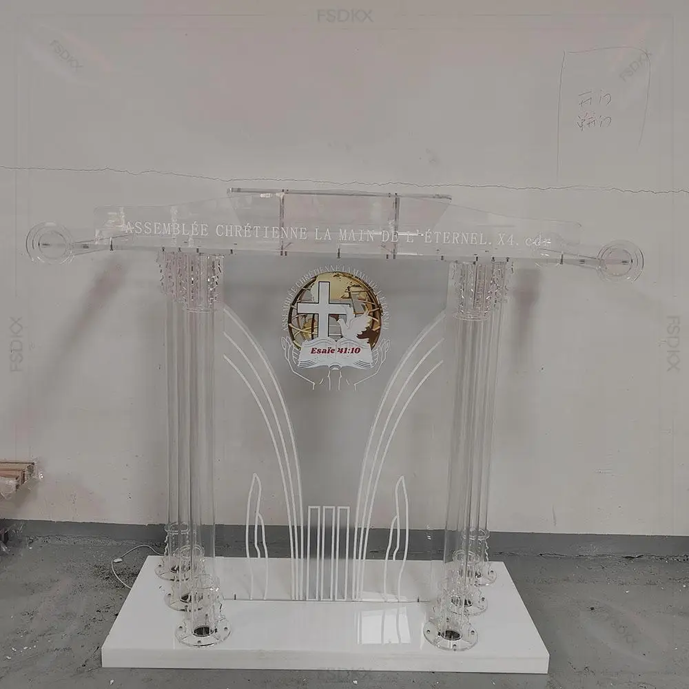 FSDKX Clear Podium Stand Acrylic Pulpit Lucite Church Lectern Transparent Welcome Podium