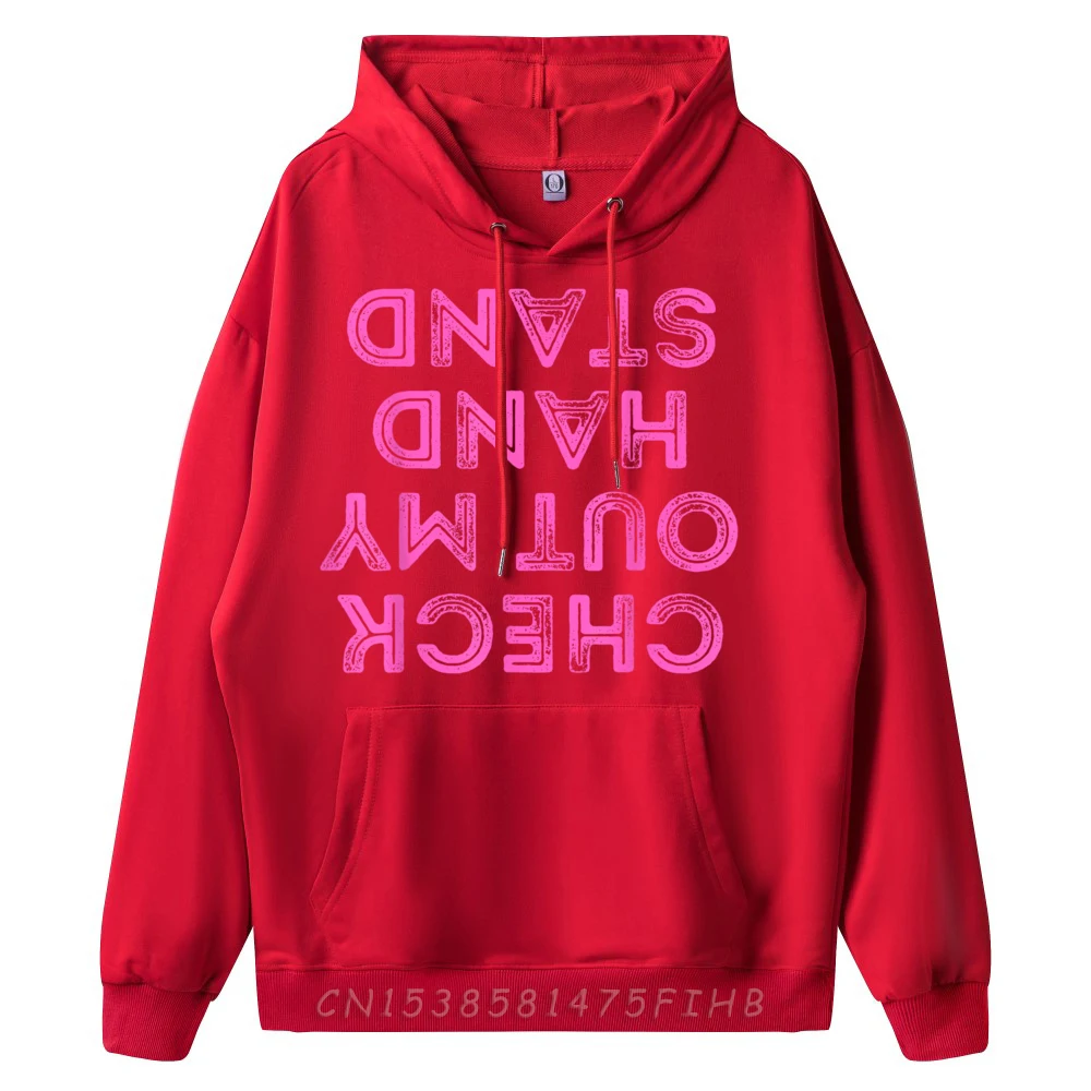 Vintage Check Out My Handstand Funny Casual Long Sleeve Valentine Day Hoodies Latest Crew Neck Sweatshirt Male Hoodies