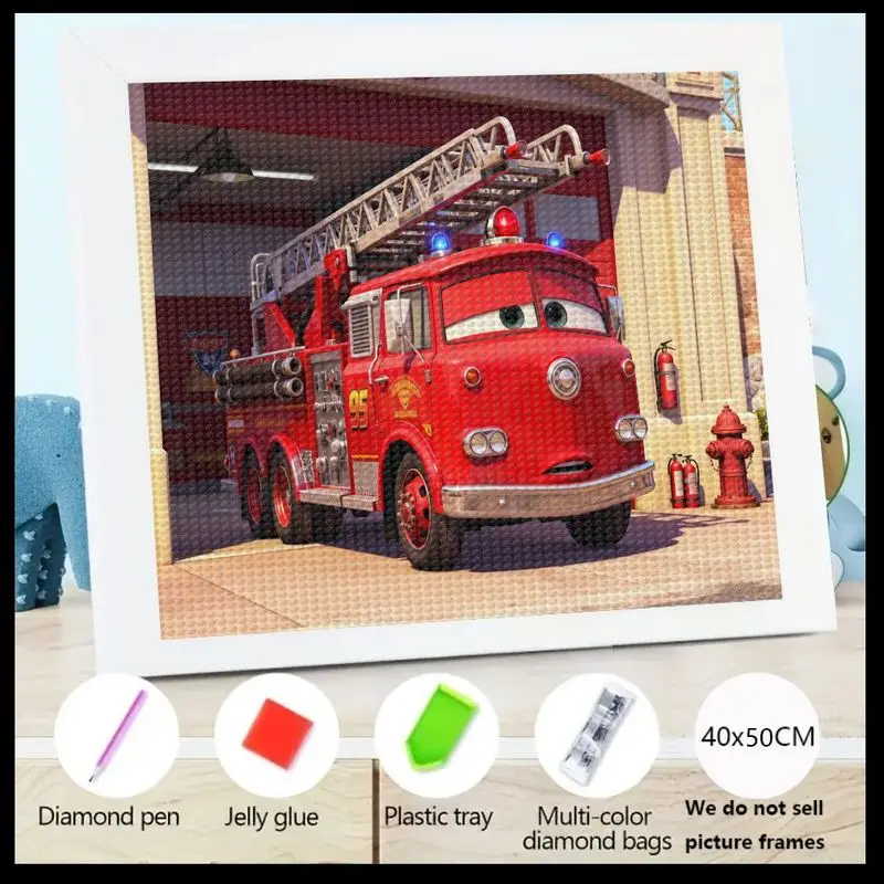 

1PC Children's 5D Full Drill Diamond Painting Kit, DIY Cute Cartoon Red Fire Truck Art, Inspired by Cars Movie Character, Round