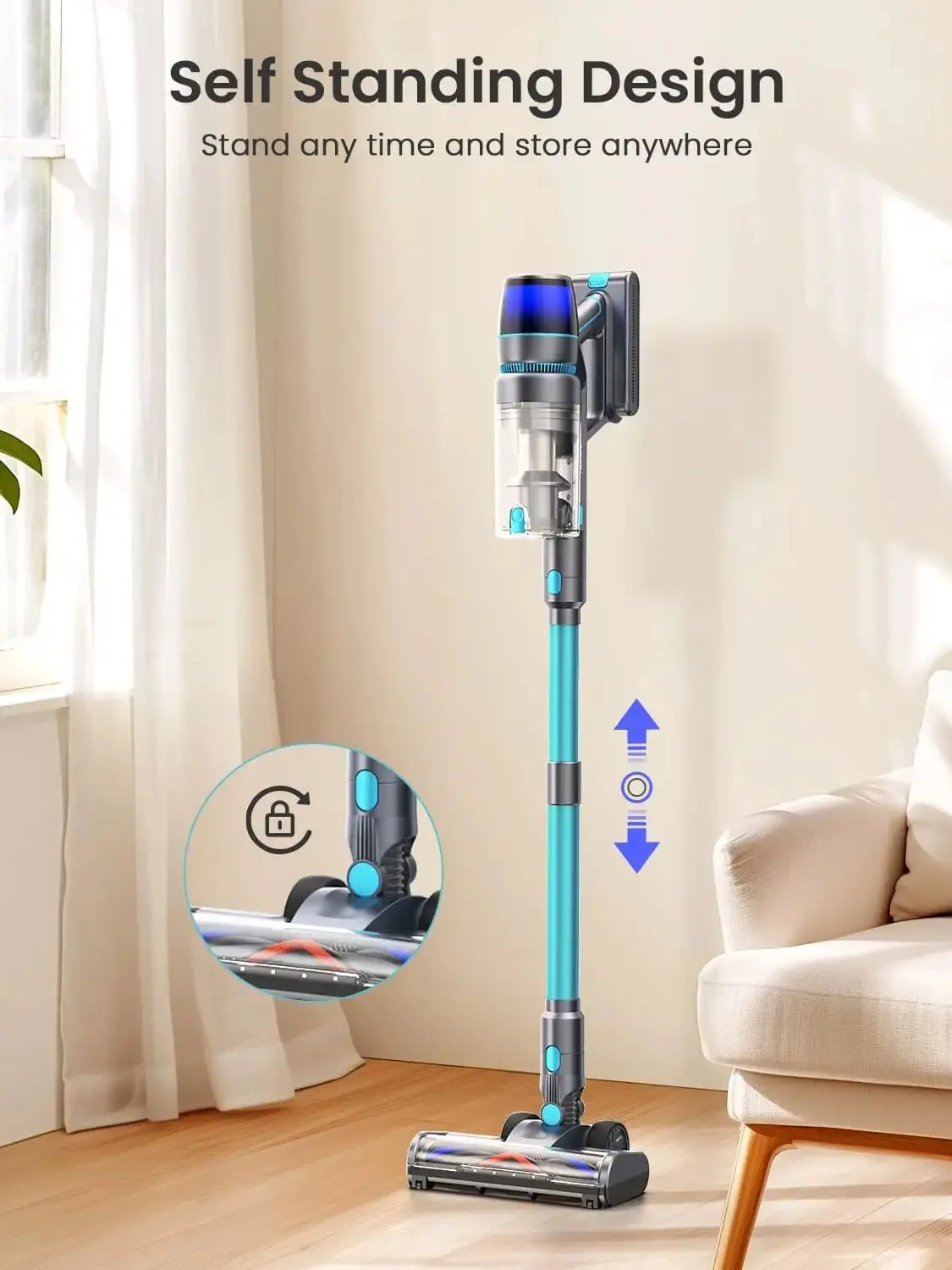 Homore 600W/56KPA Krachtige draadloze stofzuiger met LED-kleurenscherm Automatische zuigmodus Zelfstaande functie - afbeelding 2