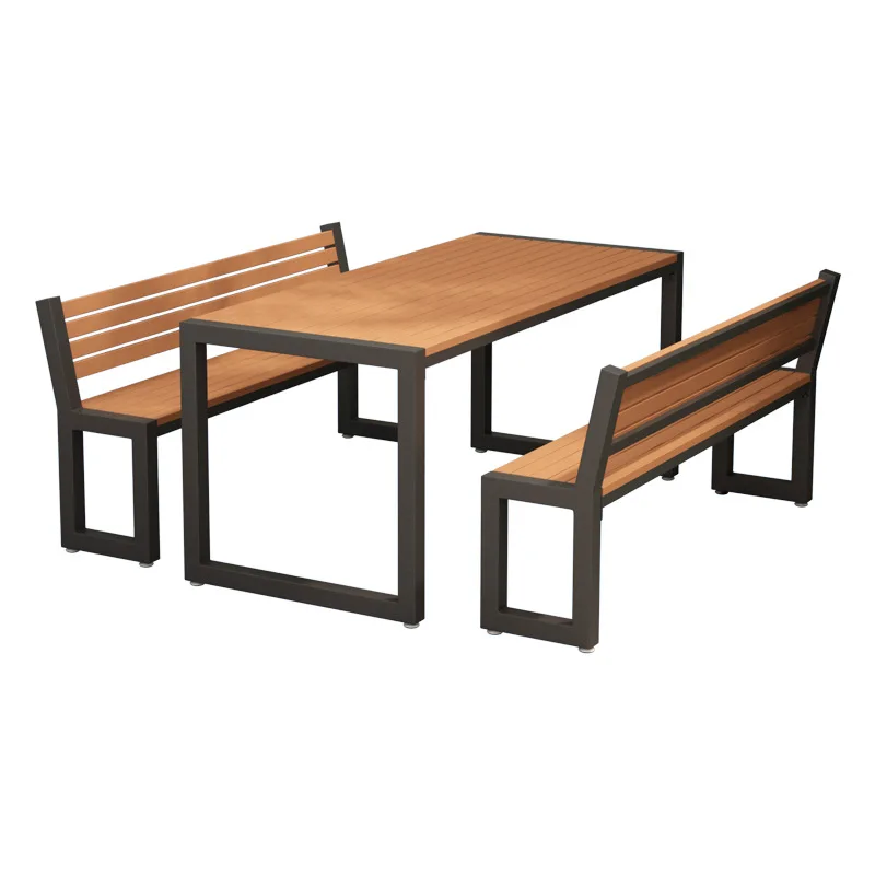 

!@Waterproof Sunscreen Outdoor Dining Table Chair Backrest Combination Anticorrosive Iron Modern Long Table Courtyard Balcony