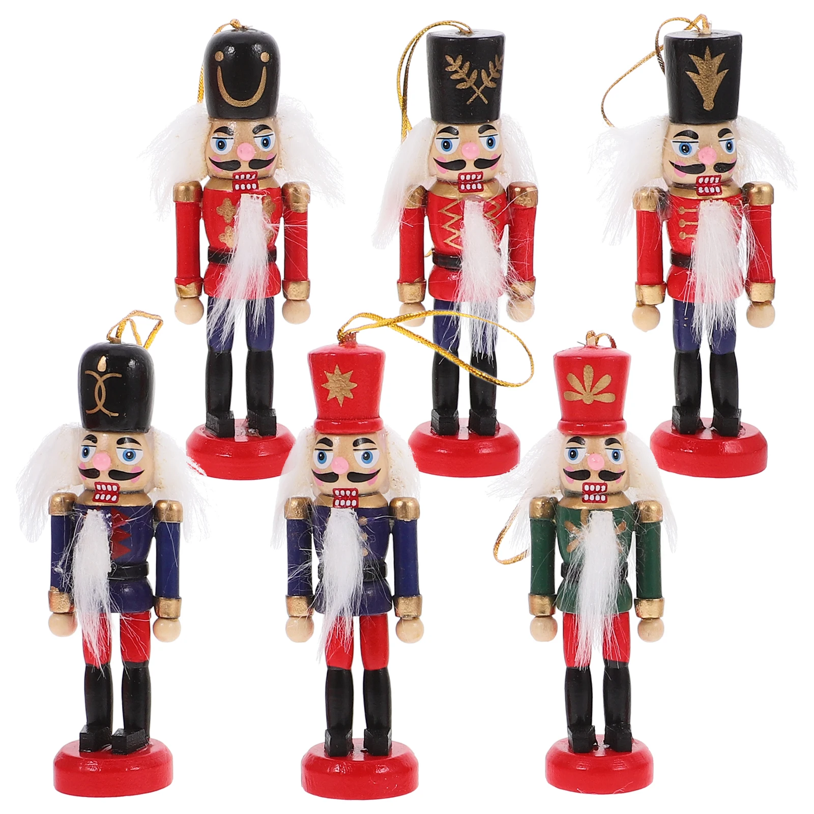 6 Pcs Wooden Nutcracker Soldiers Christmas Decor Bright Colorful Hanging naments Festive Tree Home Hotel Coffe Shop Tabletop