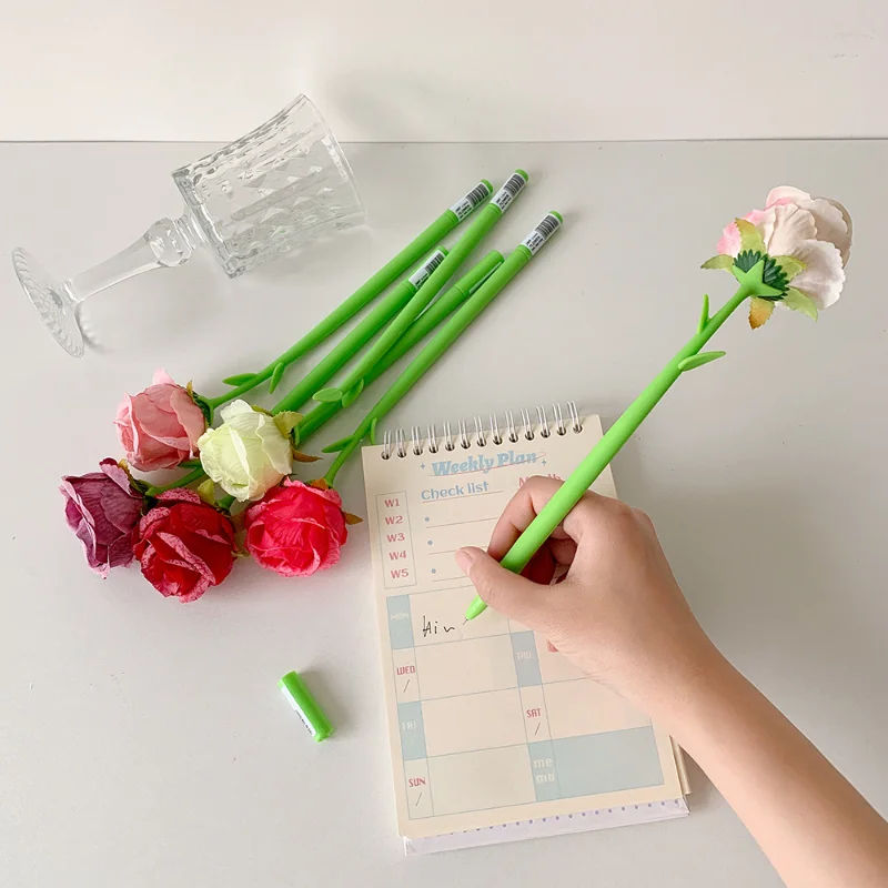 

Силиконовая гелевая ручка с милой розой, мягкая гелевая шариковая ручка с цветком для ведения журнала, элегантный эстетический подарок для письма для девочек-подростков, студенческие принадлежности