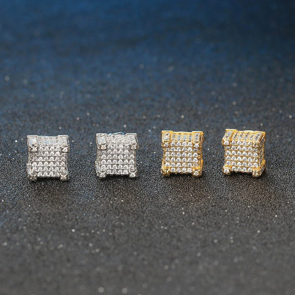 Luxury Stud Earrings For Women Iced Out AAA+ Cubic Zirconia Hip Hop Men Piercings Ear Ring Gold Color Jewellery Wholesale OHE013