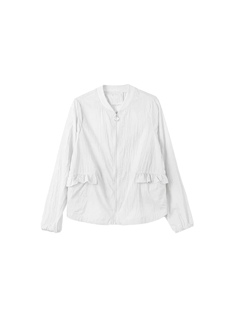 Sun Protection Short Coat Pure Color Stand Collar Casual Women's Outerwear Breathable Long Sleeve Zipper Closure Home Wear