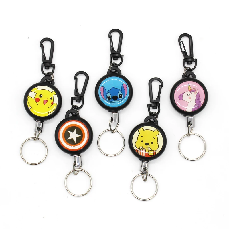 Originality Telescopic Wire Rope Keychain Disney Cartoon Autoscaling Badge Reel Key ring Lanyard Easy-to-pull Buckle Card Holder