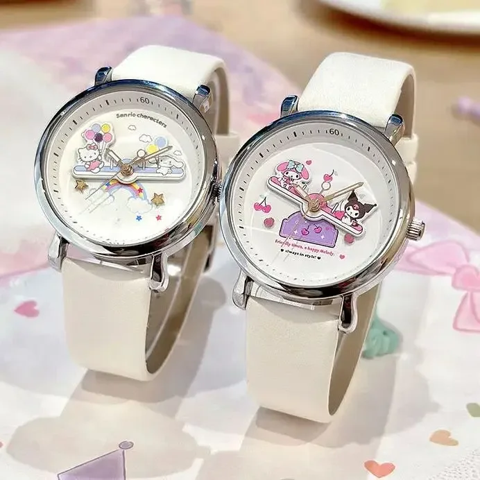 Sanrio Kitty Kuromi Melodie Quartz Lichtgevend Horloge Waterdicht Eenvoudig Horloge Student Hoogwaardig Meisje Geschenken