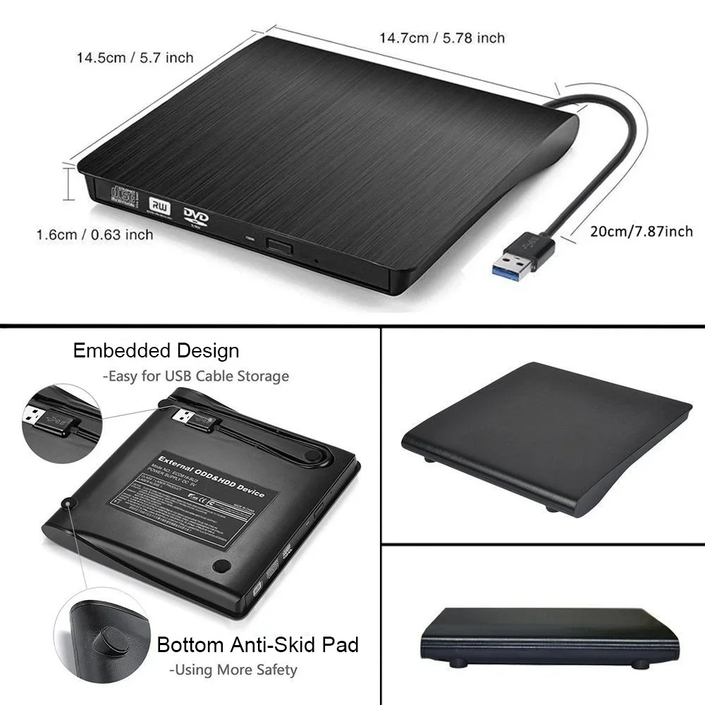 محرك أقراص DVD خارجي USB 3.0 RW Burner Writer للكمبيوتر المحمول وسطح المكتب Mac Windows Linux متوافق