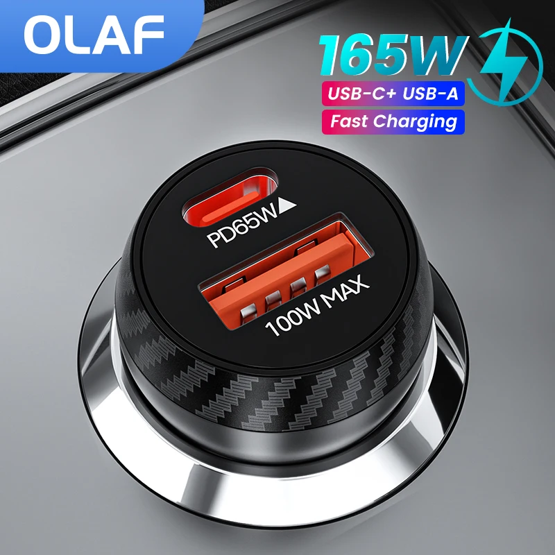 올라프 165W QC3.0 USB C 차량용 충전기, PD C타입 초고속 충전, 차량용 휴대폰 충전기 어댑터, 아이폰 14, 13, 삼성, 화웨이, 샤오미 