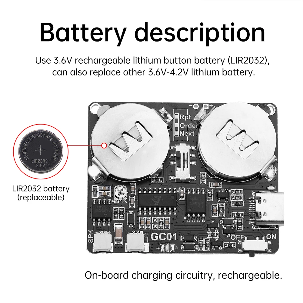 Greeting Card Gift Sound Module DIY MP3 WAV Button Control Music Voice Player Programmable Board with Speaker DIY Kit TYPE-C