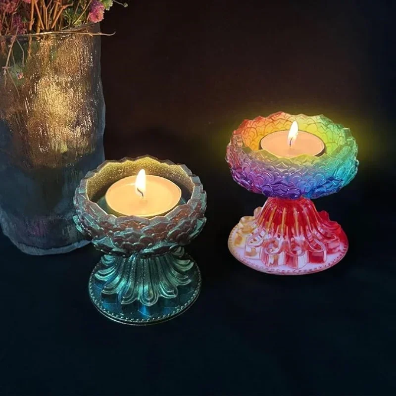2026 new  diy lotus-candlestick silicone mold lotus bracket resin mold lotus tray ornaments epoxy casting mold home decoration
