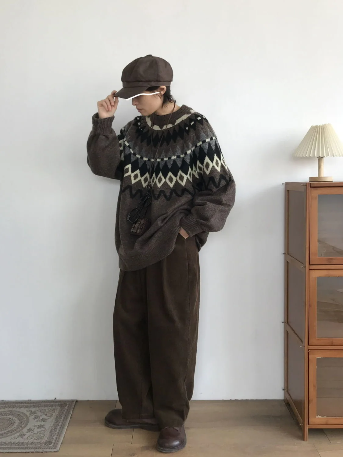 

Men's Sweater Retro Pullover High Collar Casual Sweater Men's Clothing Geometric Pullover Casual Men's