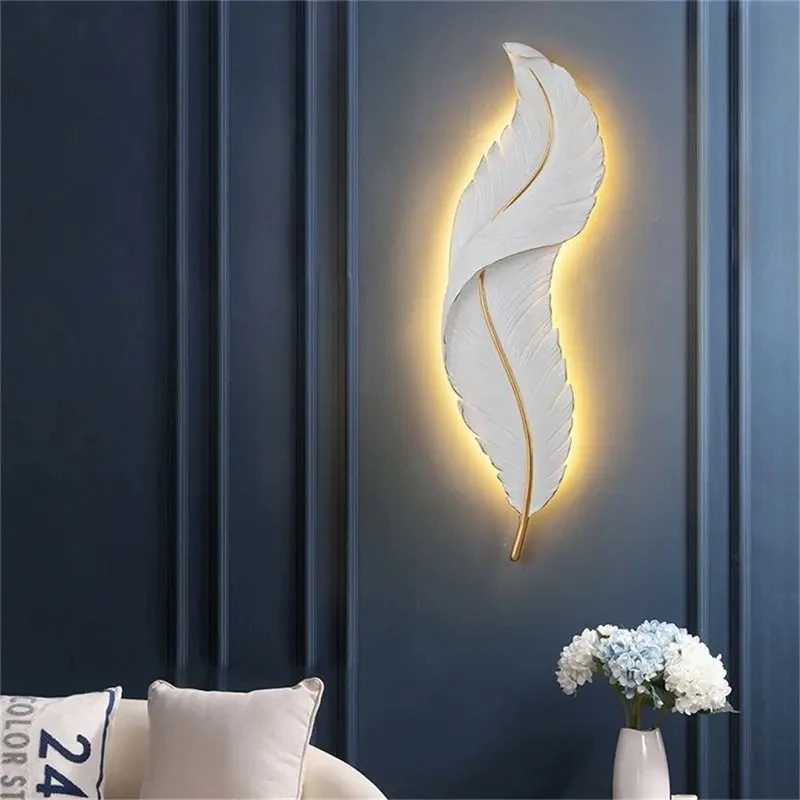 Modern Nordic Feather Wall Lamp LED White Sconce Indoor Background Decoration Light for Living Room Lighting Fixture