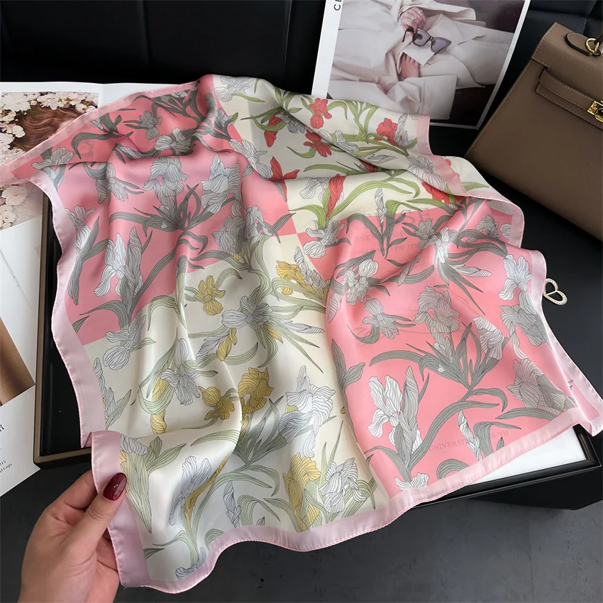 70x70cm Women Scarf Silk Feeling Hair Neck Square Brand Office Bandanna Muffler Waiter Flight Attendants Handkerchief Rings Wrap