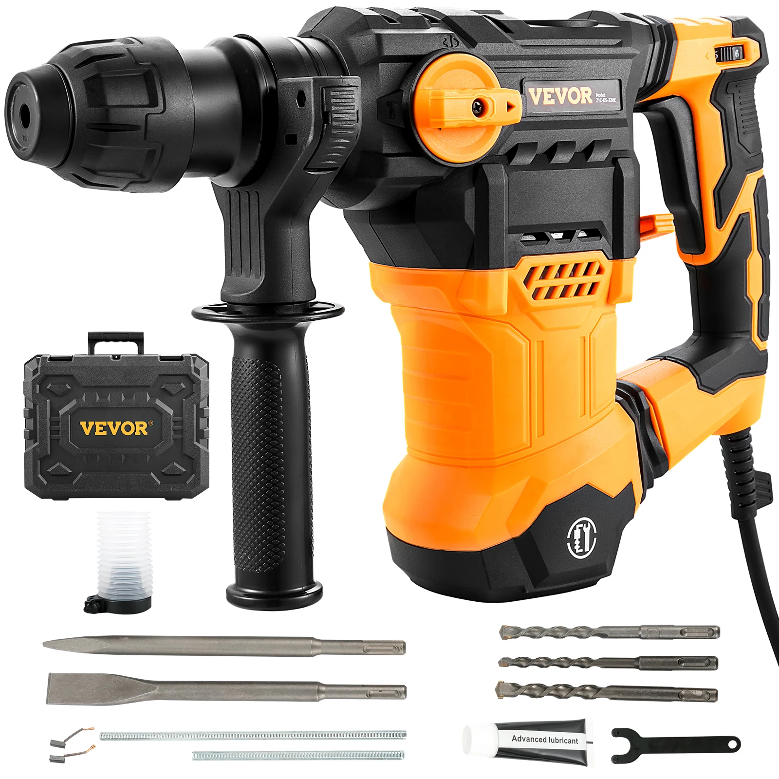 VEVOR 1500W Rotary Hammer Drill Max Drilling 32mm 4 Modes SDS-Plus Corded Demolition Chipping Metal Concrete Breaker Jackhammer