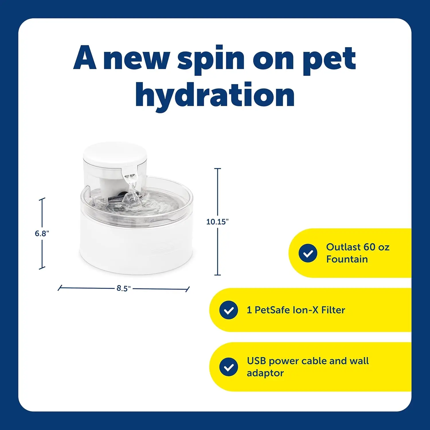 Fonte de água automática para gatos com tecnologia HydroSpin - Design sem bomba, segura para máquina de lavar louça, capacidade de 60 onças para hidratação saudável