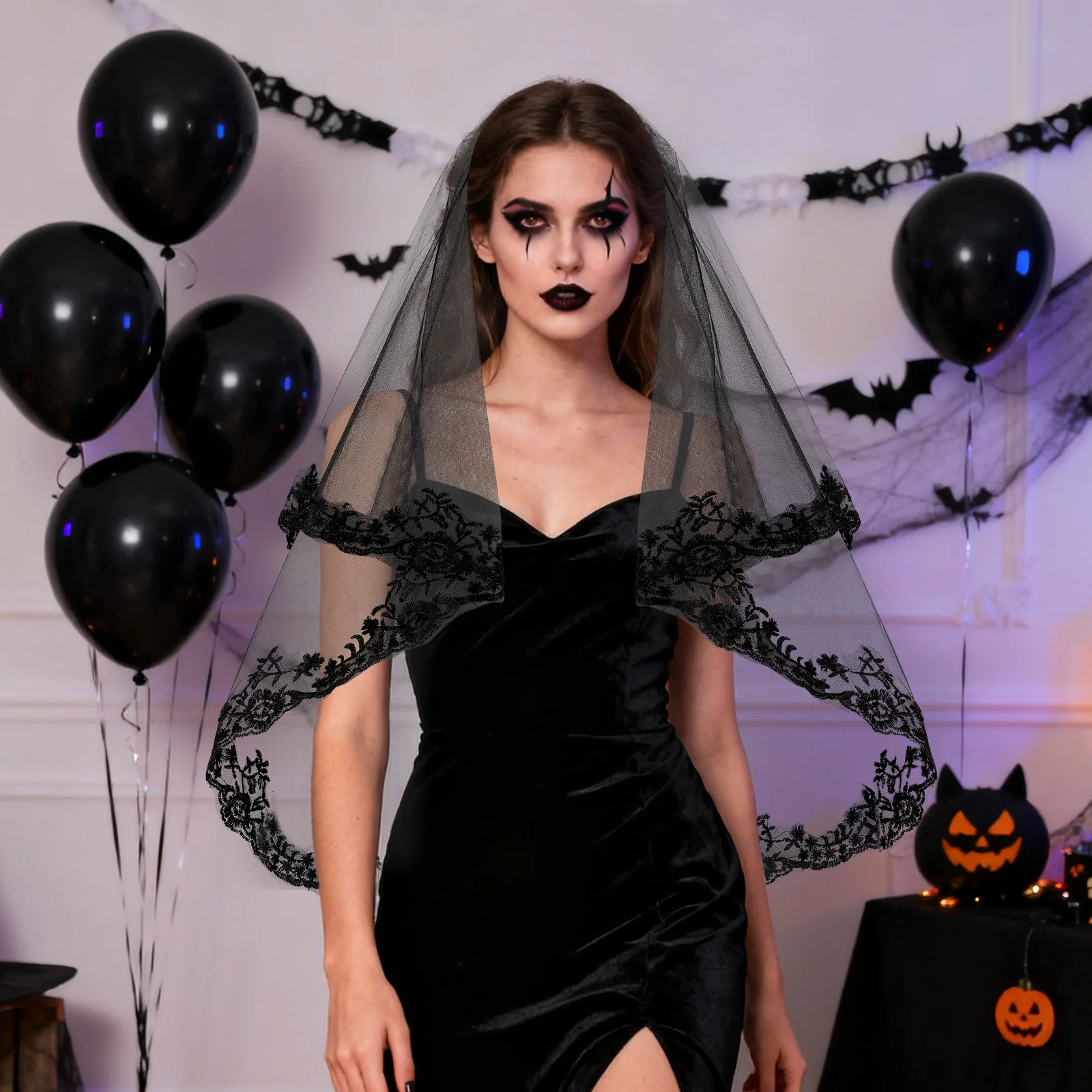 Matrimonio in pizzo elegante tulle per la sposa Velo da sposa per la decorazione del costume da sposa di Halloween Velo da sposa da donna