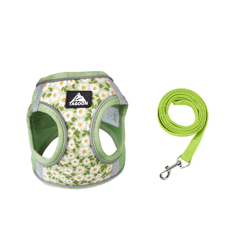 Tension-free Flower Pet Dog Harness Leash Set Adjustable Puppy Cat Harness Vest Puppy Akita Reflective Dog Leash