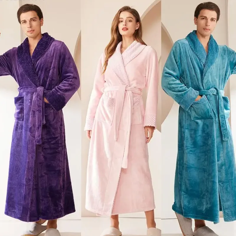 ฤดูใบไม้ร่วงฤดูหนาว Thicken เสื้อคลุมอาบน้ําชุดผู้หญิง WARM Kimono Robes Flannel ชุดนอนนุ่ม Nightgown หลวมชุดนอนกับกระเป๋า