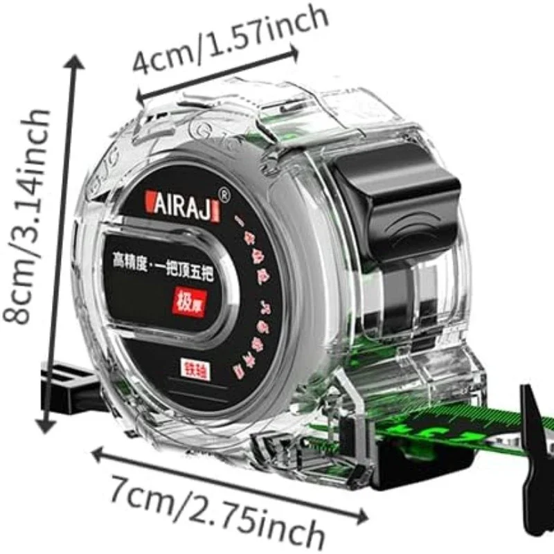 شريط قياس قابل للسحب عالي الدقة أداة نجارة حافظة شفافة مطلي بالفولاذ المقاوم للصدأ للقياسات 10 متر 32.8 قدم #6