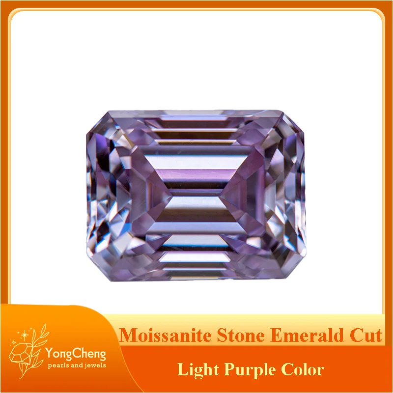 

Moissanite Stone Light Purple Color Emerald Cut Lab Grown Diamond Charms Ring Necklace Earrings Main Materials GRA Certificate