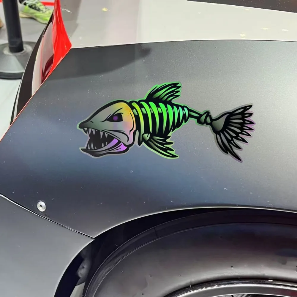 1Pair Fish Bone Vinyl Car Stickers Waterproof Decals for Car Window Trunk Hood Kayak Fishing Vehicle Motorcycle Truck Fuel Tank