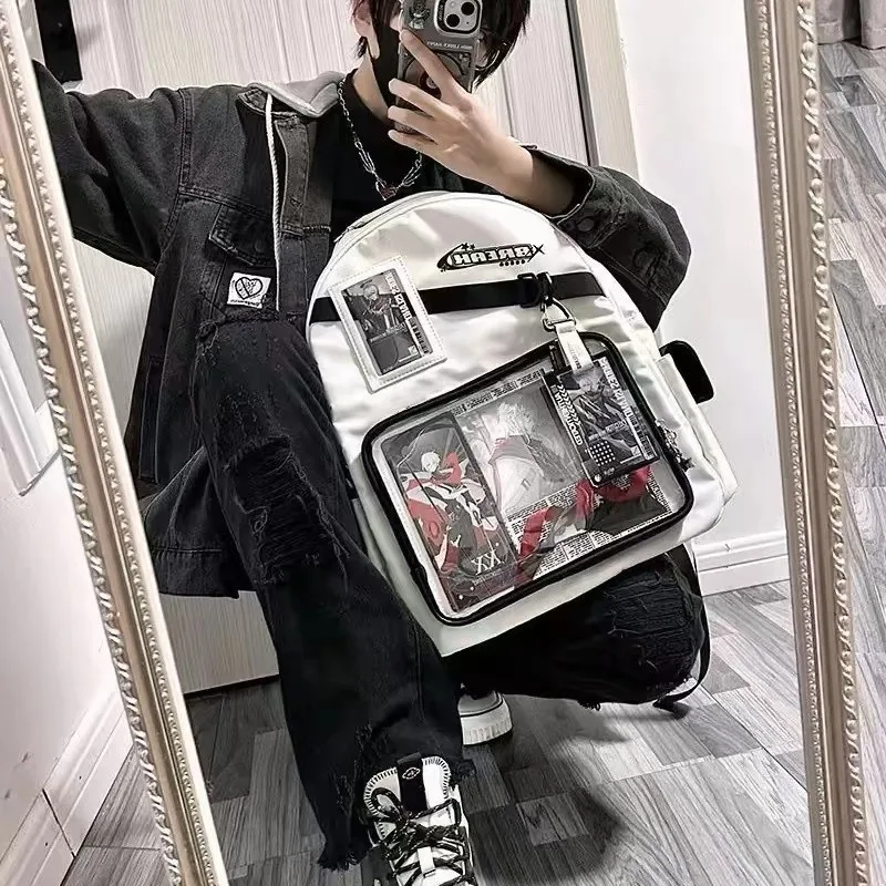 Backpack with Clear Window Anime Display Backpack for Pins Badges Photocards Large Capacity School Daypack