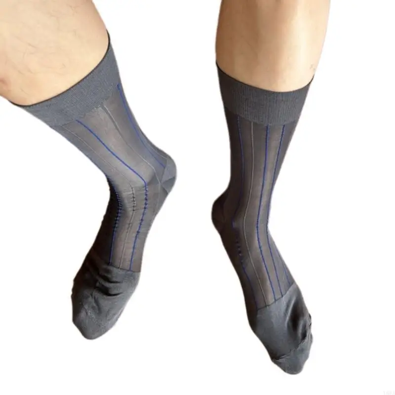 Y88A Men elegantes Vestidos negocios Calcetines Contraste Color Patrón acanalado Calcetines traje formal