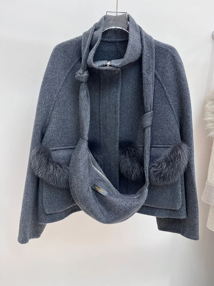 겨울 천연 여우털 칼라 울 재킷 여성용 따뜻한 코트 럭셔리 두꺼운 여성 코트