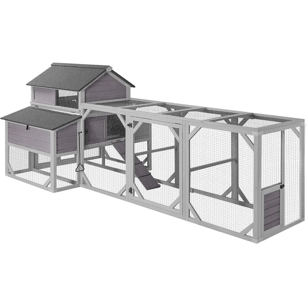 

Large Chicken Coop 118" L Hen House Duck Cage for 8-10 Chickens 41.3 ft² with Spacious Run, 6 Nesting Box, 6 Raised Perches