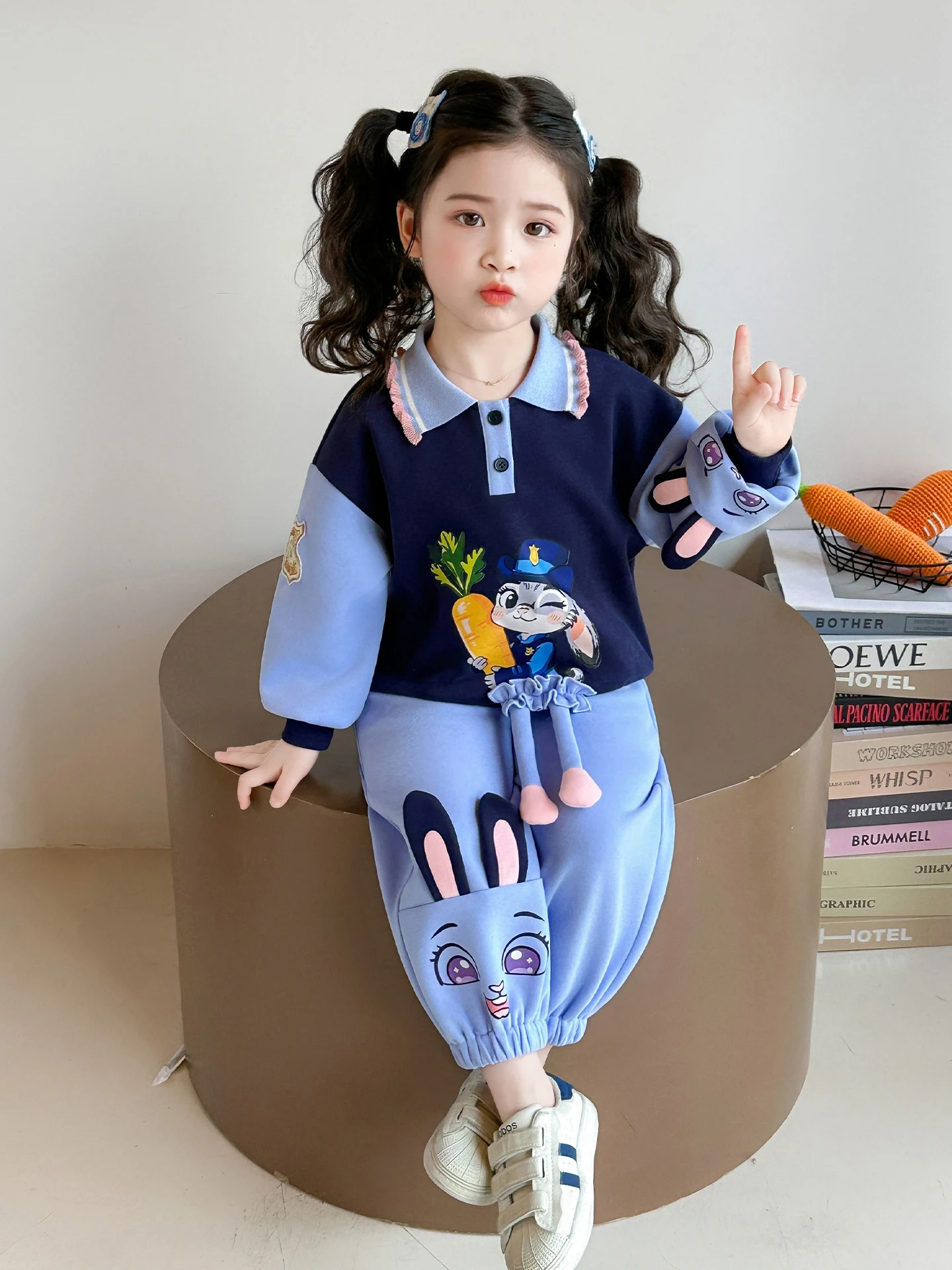

Spring New Arrival Rabbit Police Officer Girl's Sweatirt Set Children's Casual Sports Two-Piece Suit Cotton Elastic Long Sl...