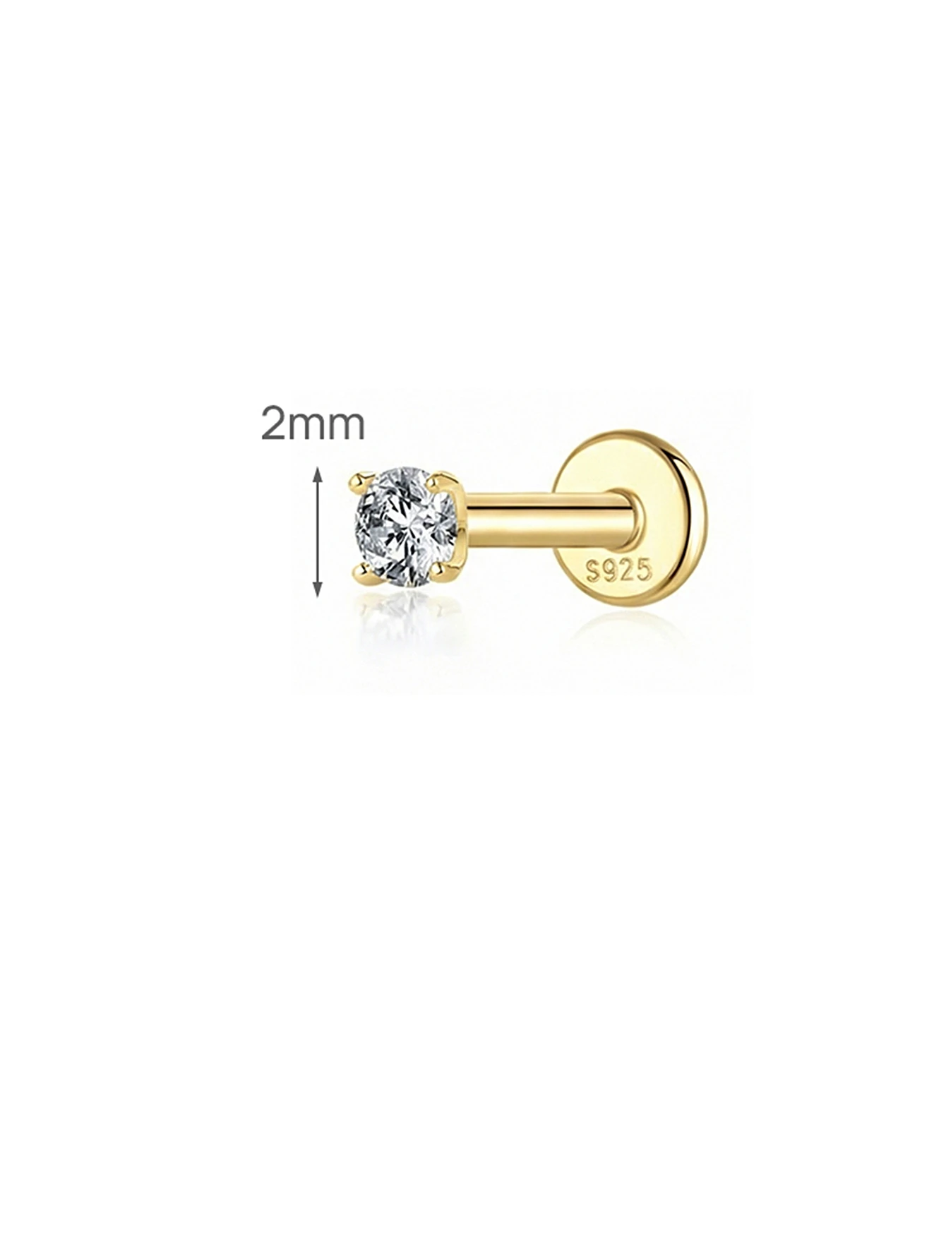 CANNER 1 Stück 925 Silber Glatte Sterne Mond Ohrstecker für Frauen 18 Karat Gold Flachkopf Gewinde Punktion Ohr Knochen Ins Edlen Schmuck