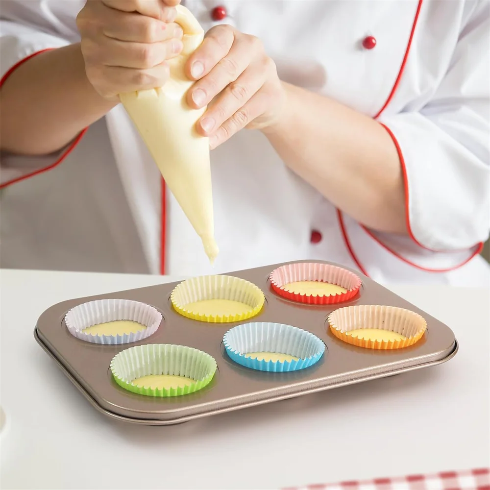 200 Stück Cupcake-Förmchen Antihaft-Backpapier Muffin-Kuchen-Verpackungspapier Geriffelte Muffinförmchen DIY Hochzeit Party Backzubehör – Detail 4
