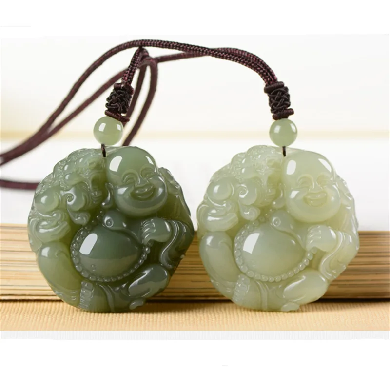 Hotan Maitreya , Green And White Women'S Jade Pendant, Laughing , Pixiu, Buddha Figurine,