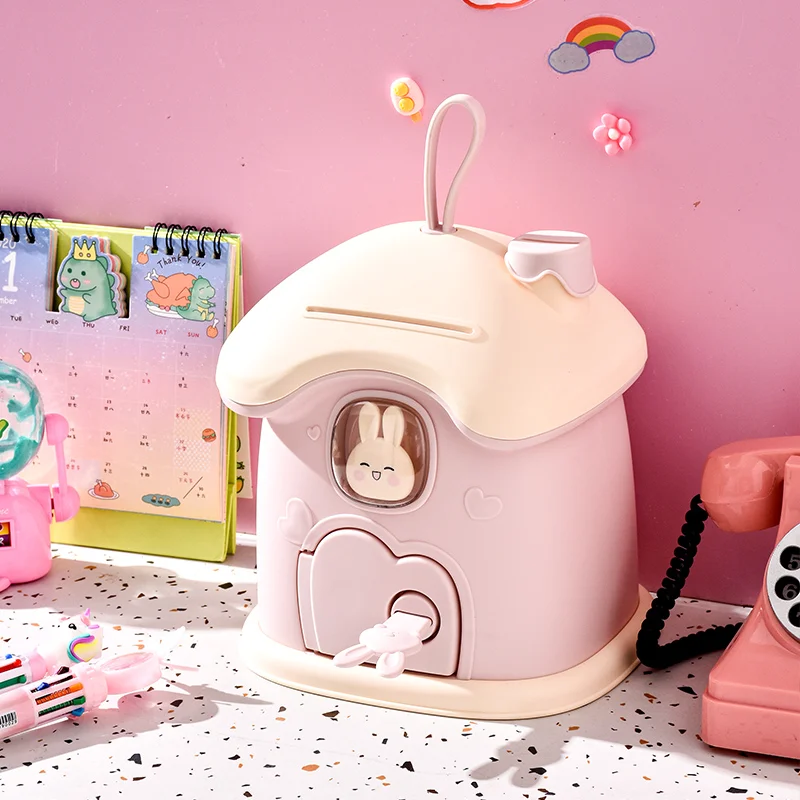 High quality plastic cute mushroom house safe piggy bank children's piggy bank and piggy bank suitable for children's desktop