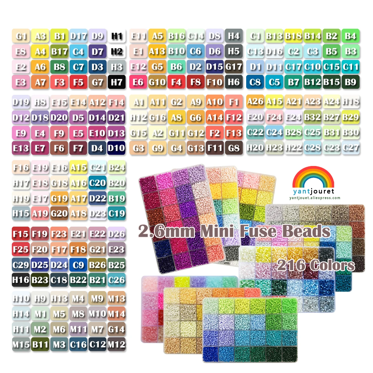 Yantjouet 2.6mm 216Color 9Boxes 500PCs Fuse Beads DIY Pixel Art Hama Beads Hand-Make Puzzle Game Iron Beads for Creative Toy